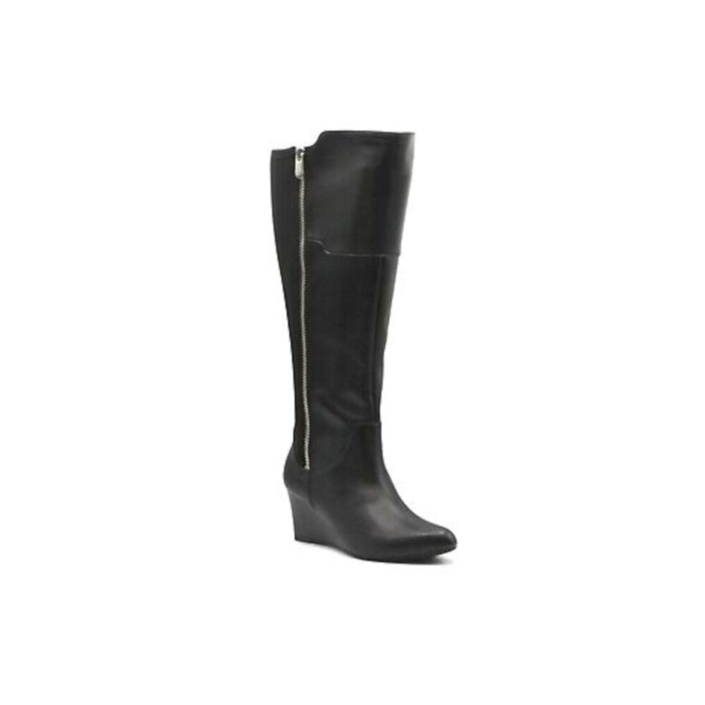 ADRIENNE VITTADINI Womens Black Madrona Almond Toe Wedge Heeled Boots 9.5 M